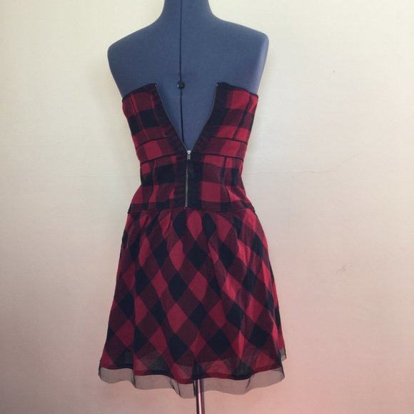 American Eagle Outfitters Black and Red Tartan and Raw Edge Tulle Dress Size 4 - Picture 5 of 5
